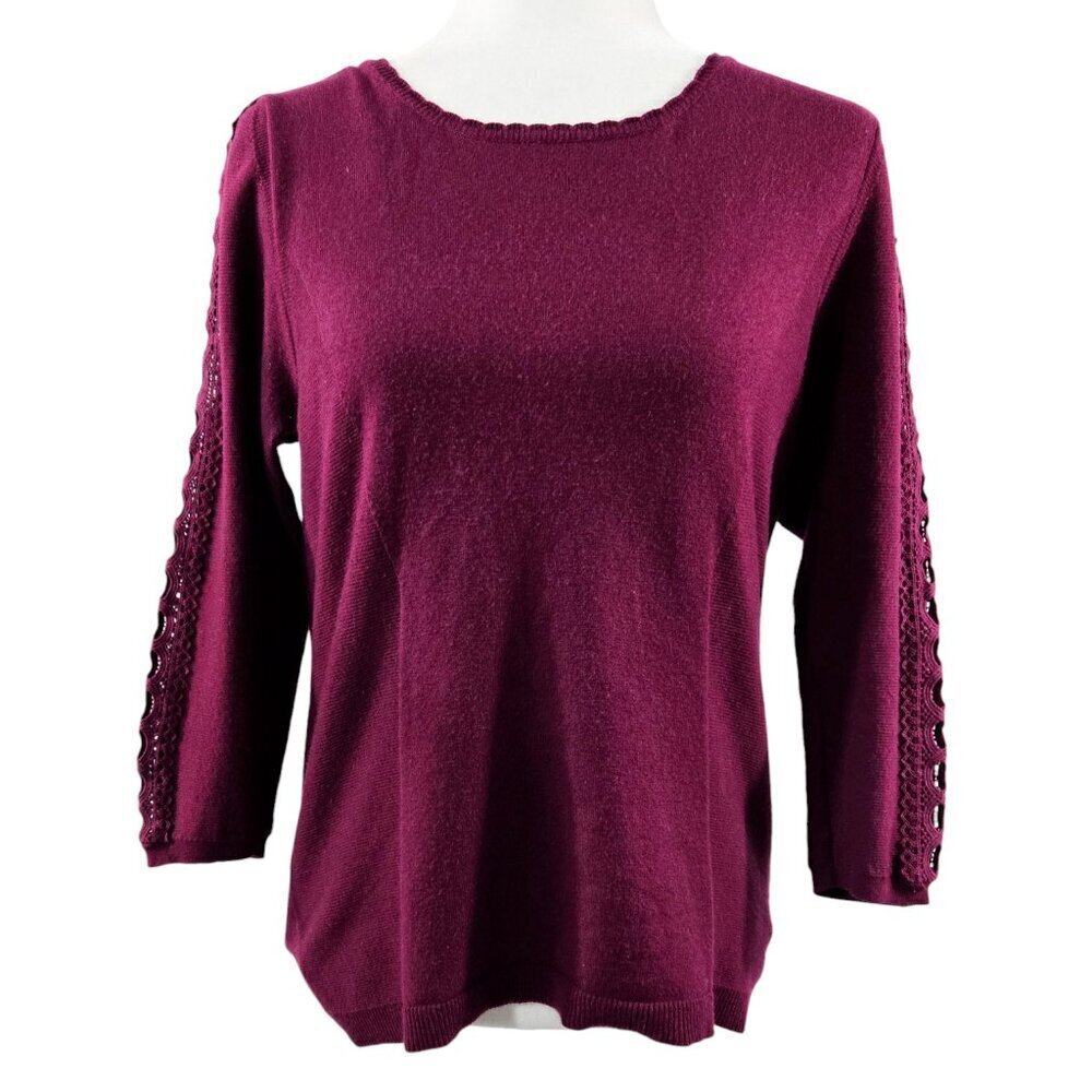 Angel Of The North Dark Magenta Scallop Collar Lace Sleeve Sweater Anthropologie